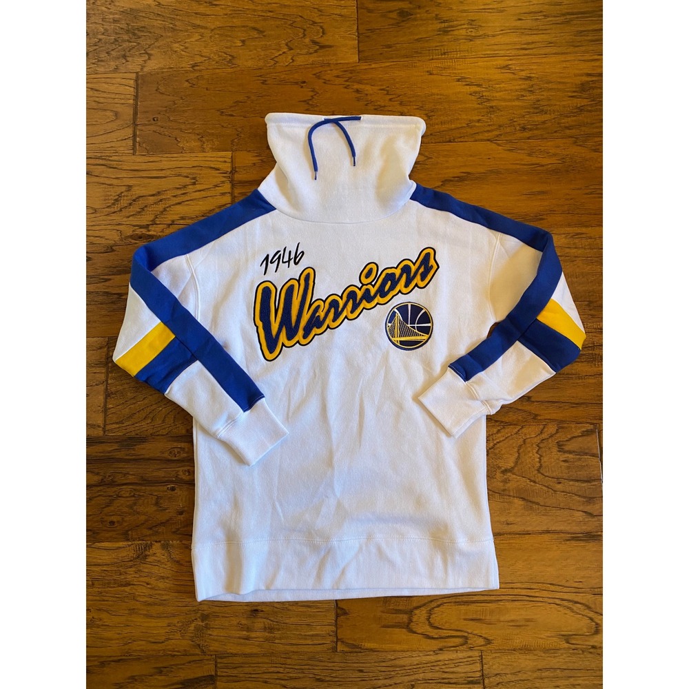 NBA Golden State Warriors Funnel Neck Fleece Pullover White Blue Yellow Small
